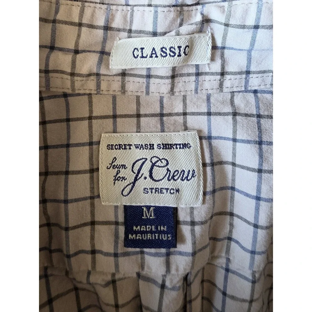 J.Crew Men M Plaid Check Button-Up Long Sleeve Shirt Beige Blue Black Top